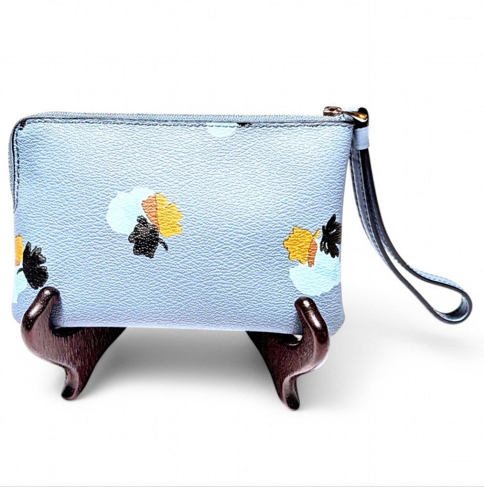 💙Coach Blue Cornflower Floral Zip Around Wristlet - Picture 2 of 9